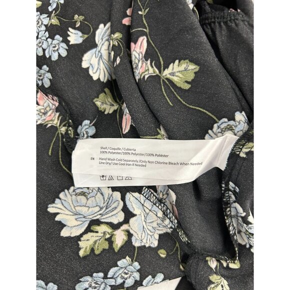 BO.G Collective Floral Wrap Maxi Dress Black/Blue Small With Flutter Sleeves NWT - Picture 15 of 16